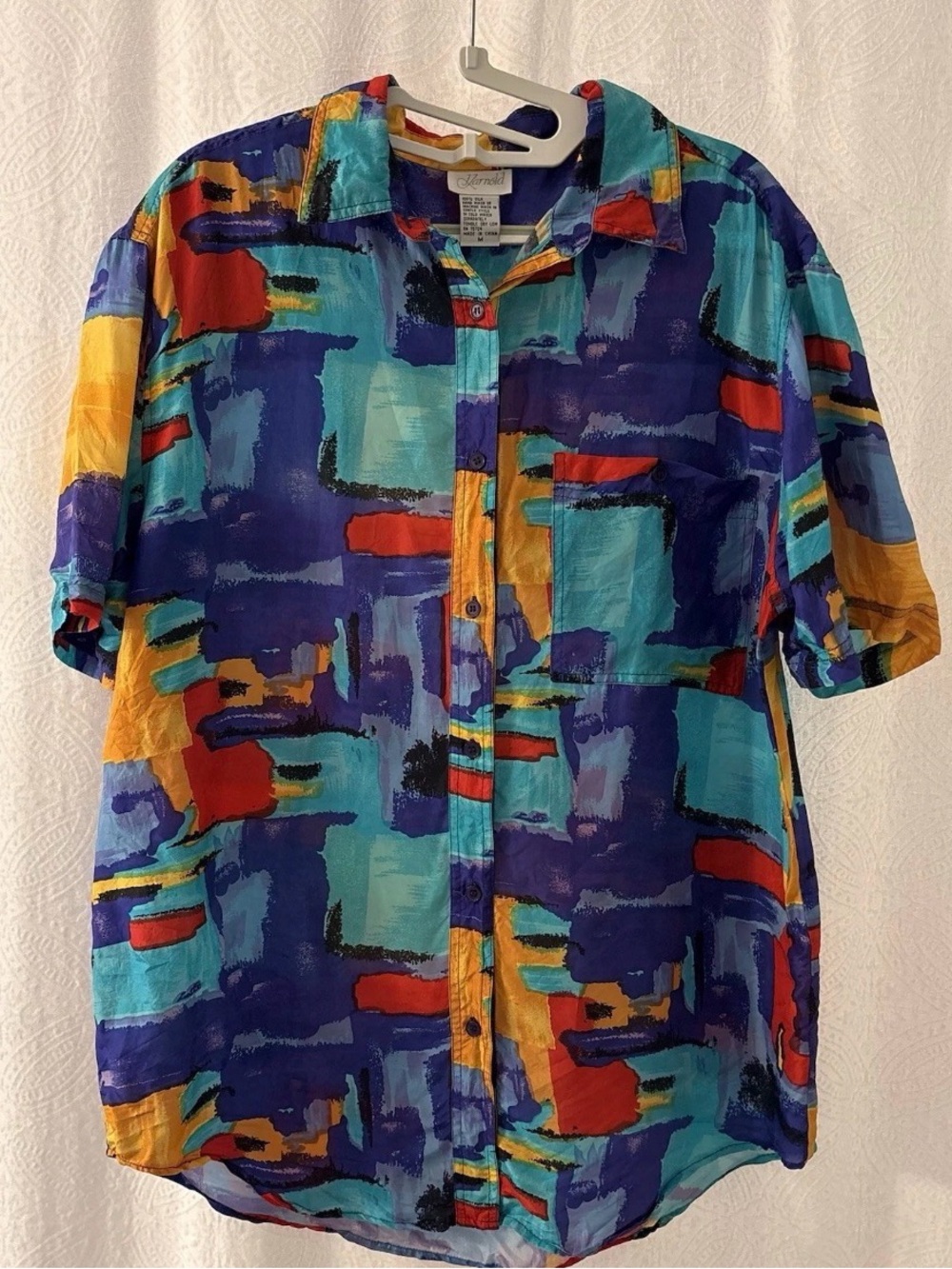 K Arnold 80s Geometric Print Women’s Shirt 100% Silk - Size Medium